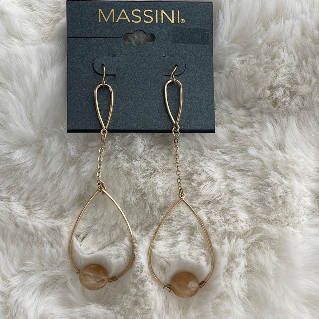 Massini Gold Teardrop Earrings With Pearl Accent